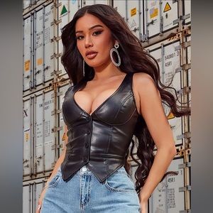Cute Black Vest Faux Leather Vest